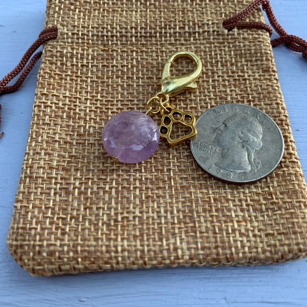 2/20$ Gold Plated Amethyst 💜 Crystal Pet Charm Crystal Dog Collar Charm